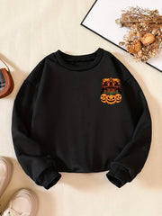 Girls' Pumpkin House Print Sweatshirt Long Sleeve Pullovers