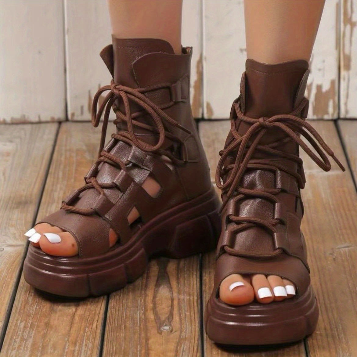 Women's High Top Platform Sandals Cut Out Breathable Shoes
