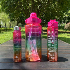Gradient Leakproof Water Bottle with Time Marker and Straw Cup