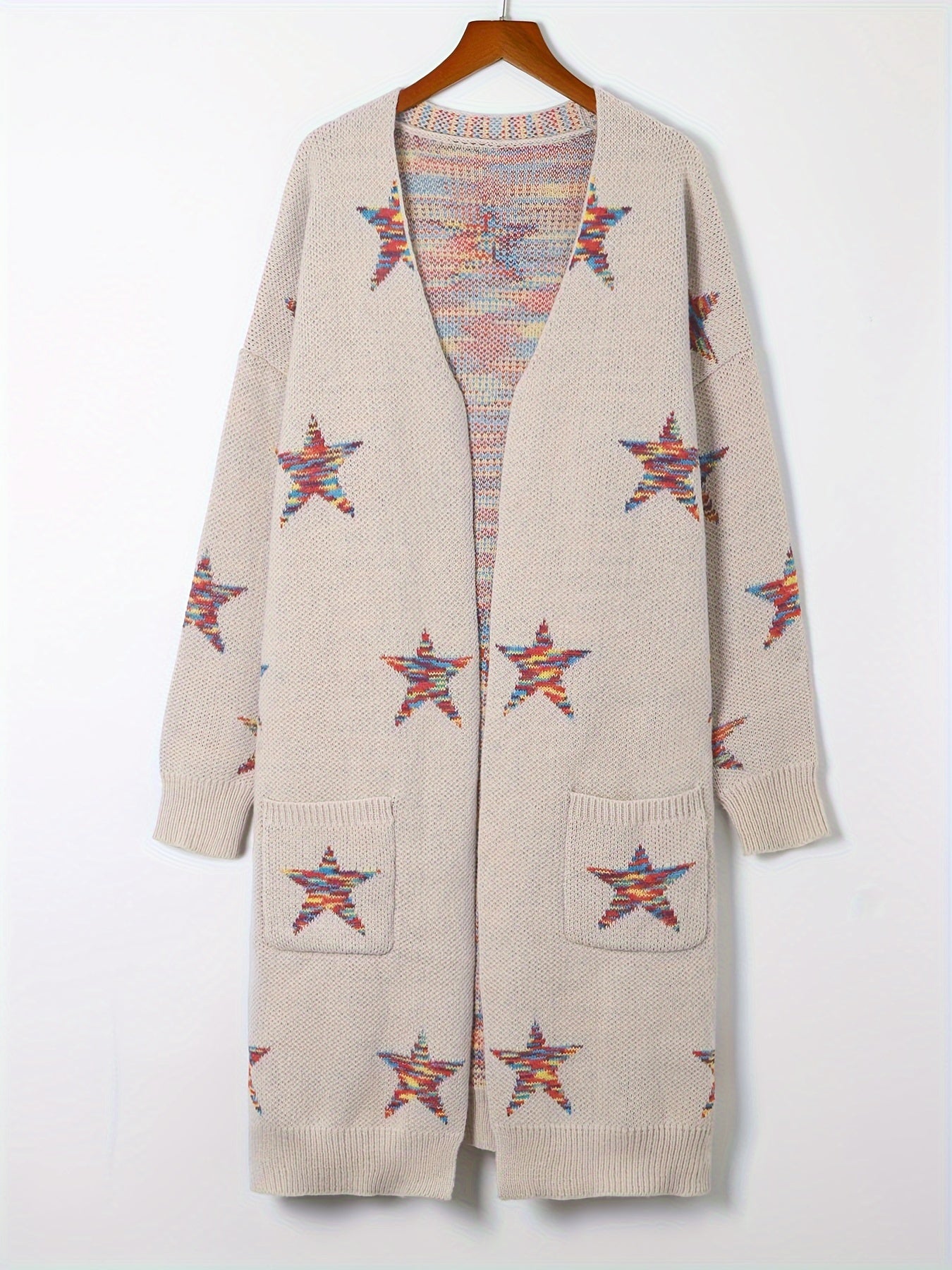  Star Print Long Sleeve Open Front Cardigan