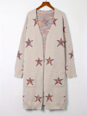  Star Print Long Sleeve Open Front Cardigan
