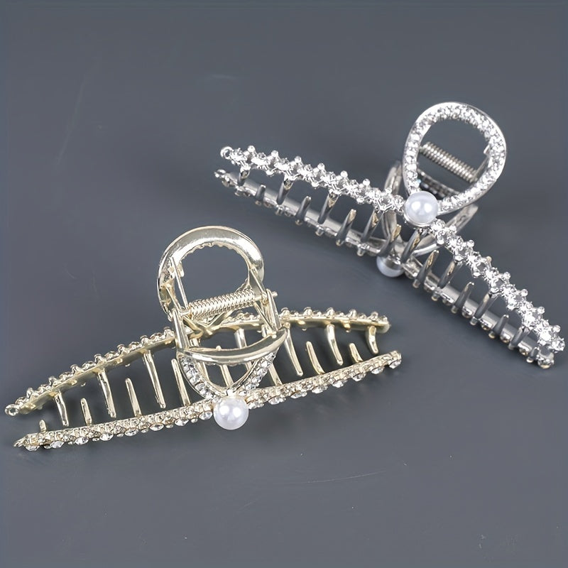 2pcs Faux Pearl Rhinestone Hair Clips for Girls