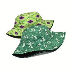 Green Rabbit Print Reversible Sunscreen Basin Hat Casual Fisherman Cap
