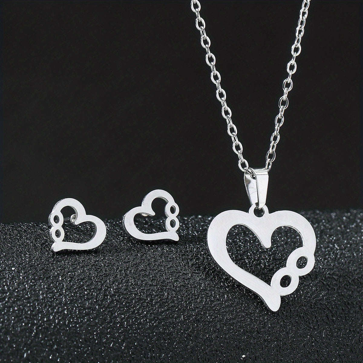 Stainless Steel Butterfly Flower Heart Stud Earrings & Necklace Set