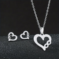 Stainless Steel Butterfly Flower Heart Stud Earrings & Necklace Set