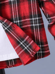 Boys Plaid Hooded Shirts Long Sleeve Button Hoodie Tops Spring Fall Outwear