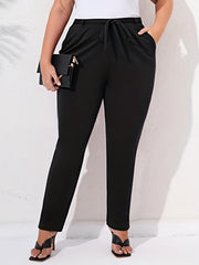  Casual Pants Women's Plus Solid Drawstring High Rise High Stretch Knot