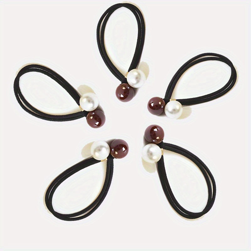 5pcs Faux Pearl Hair Tie Rope Rings Ponytail Holder Accessories