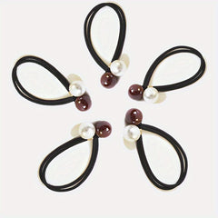 5pcs Faux Pearl Hair Tie Rope Rings Ponytail Holder Accessories