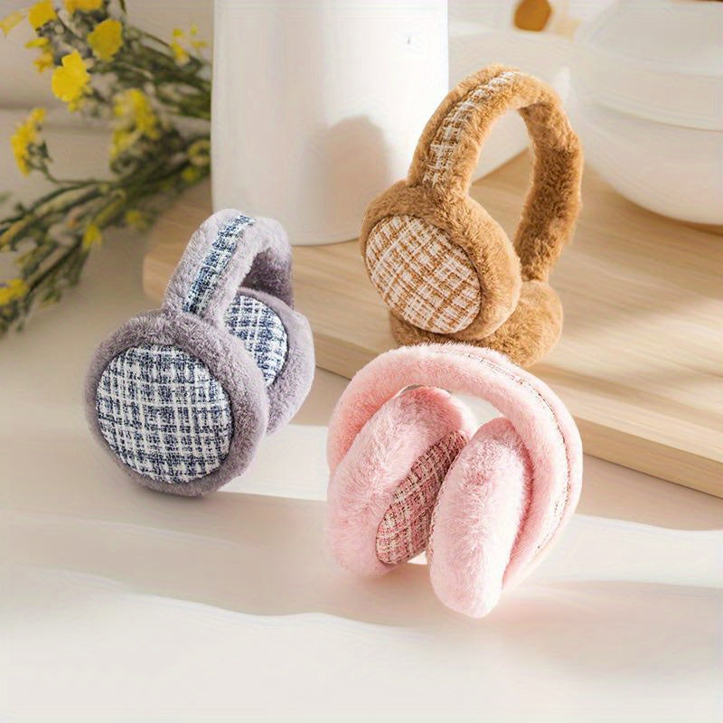 Ultra Soft Plush Foldable Earmuffs - Pastel Pink Beige Brown - Unisex