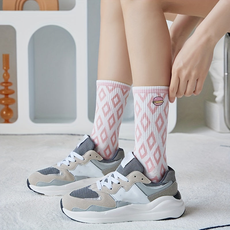 5 Pairs Macaron Print Women's Socks Stockings