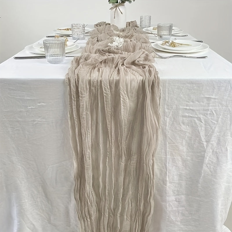 Boho Style Crinkle Cloth Table Runner for Wedding Reception