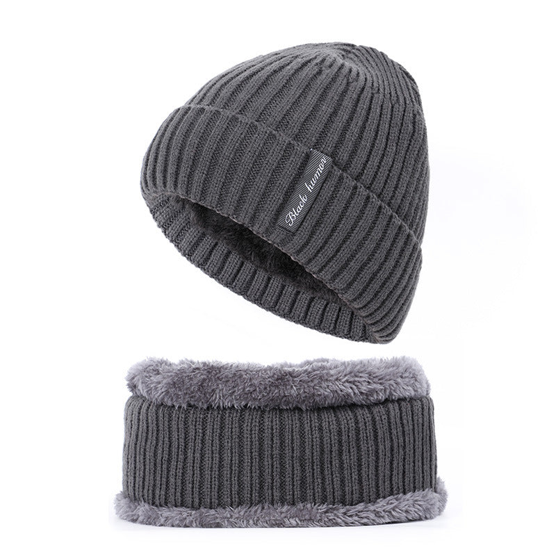 Men's Hat and Scarf Set, Thickened Knitted Woolen Hat for Autumn Winter