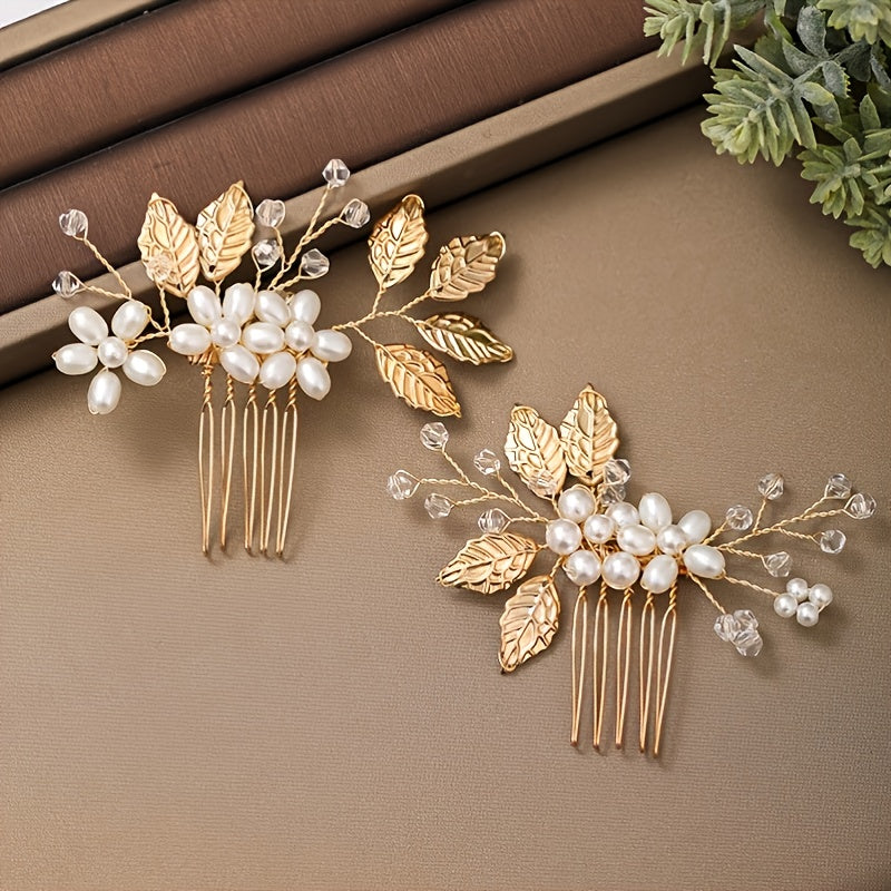 Golden Leaf Pearl Hair Pin Delicate Floral Wedding Hair Pin