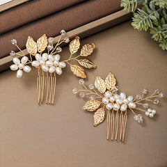 Golden Leaf Pearl Hair Pin Delicate Floral Wedding Hair Pin