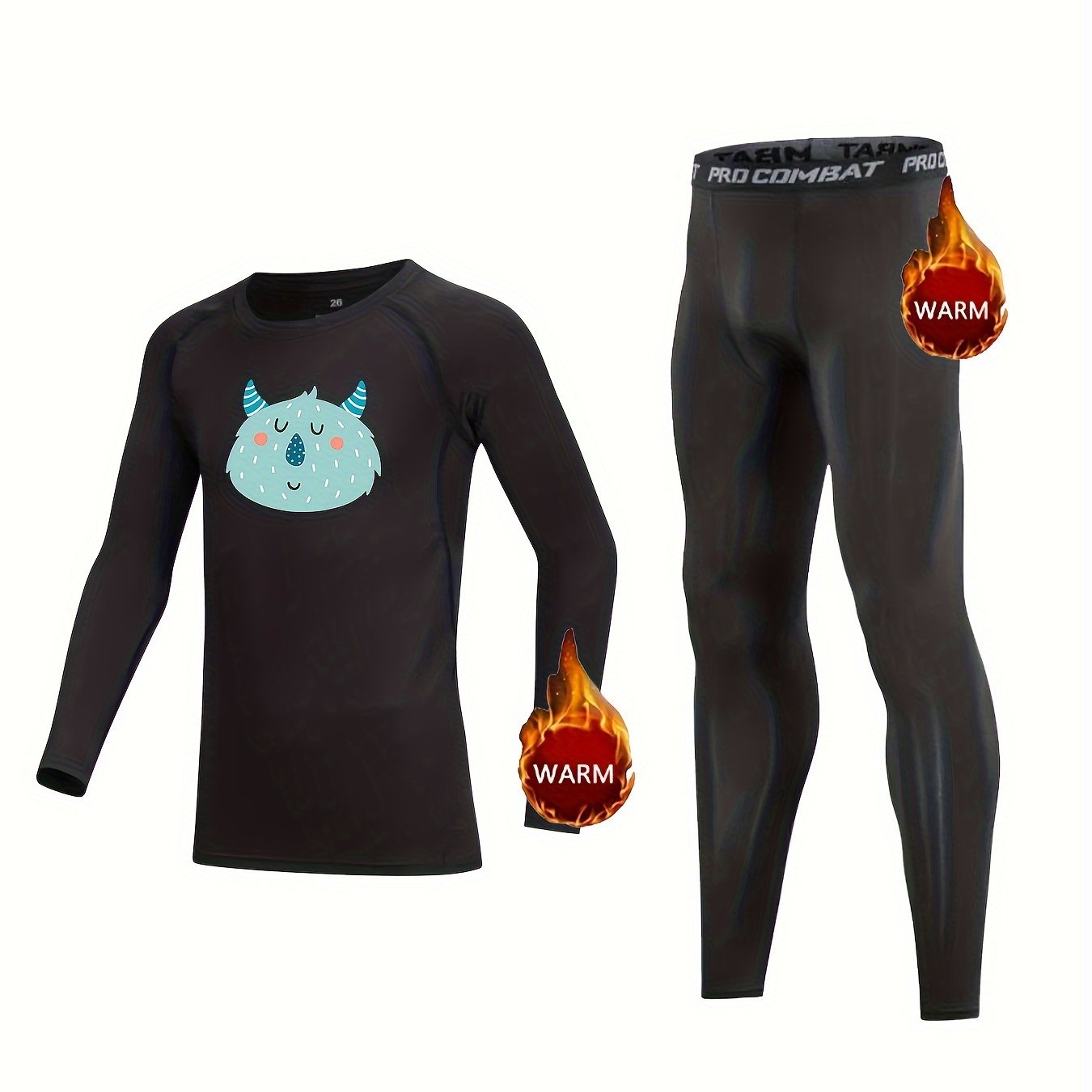 Kids Monster Pattern Compression Fleece Set