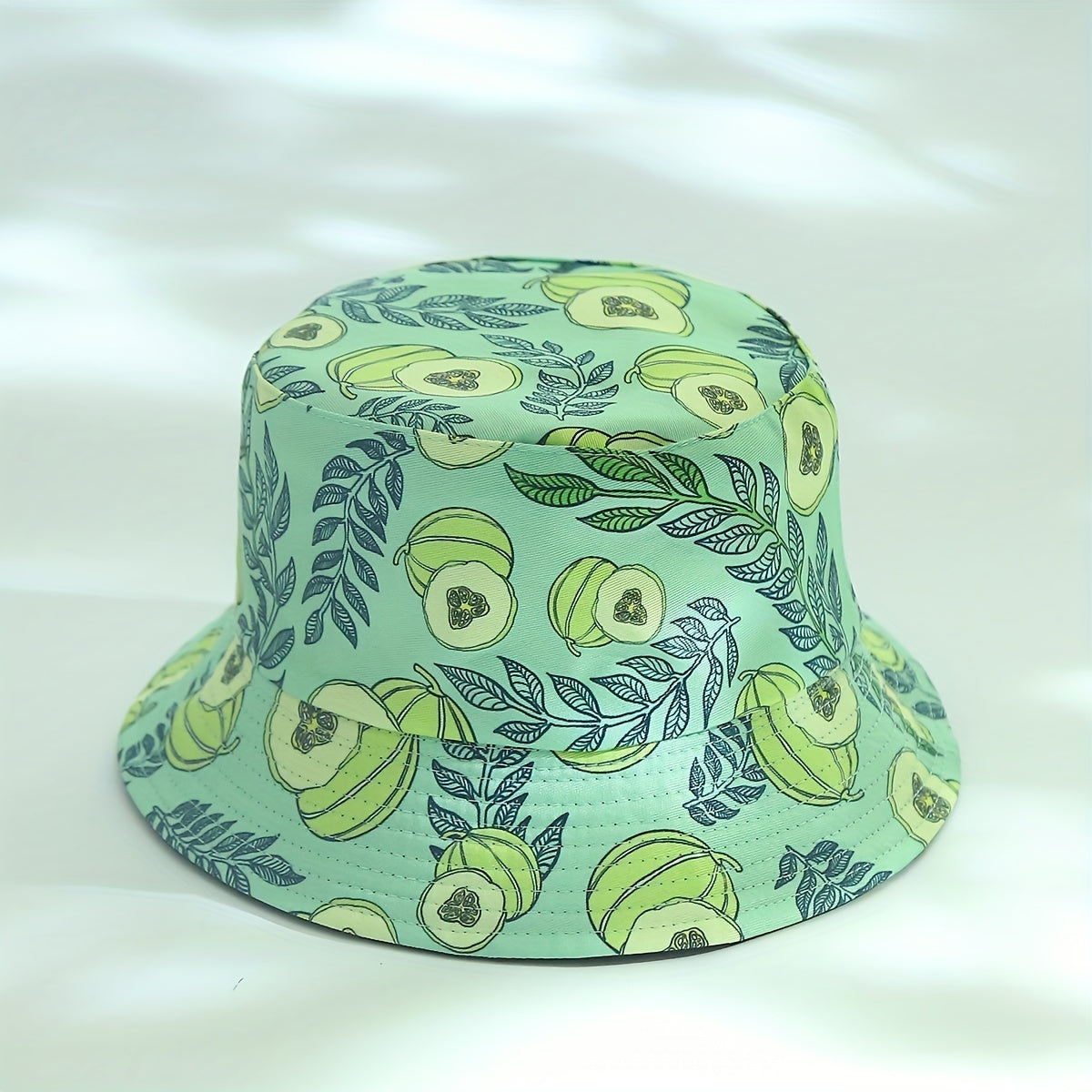 Green Plantain Bucket Hat Printed Cartoon Reversible Sunscreen Beach Hats Fisher