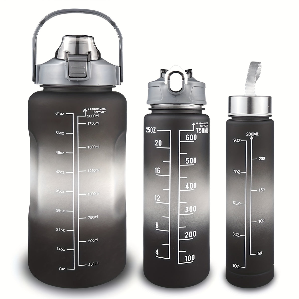 3pcs Gradient Water Bottles Set Leakproof Sports Water Cup Time Marker