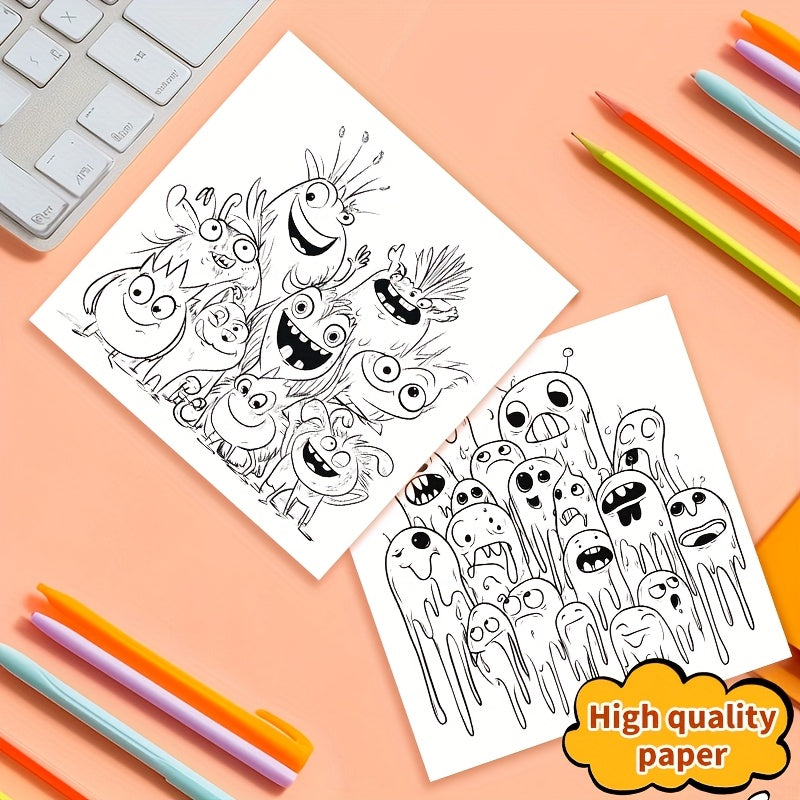 Monster Themed Adult Coloring Book 24 Pages Single Sided Prints