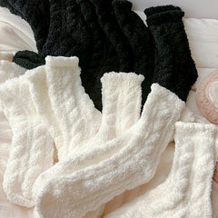 3 Pairs Solid Fuzzy Socks Comfy & Warm Home Floor Socks Women's Stockings
