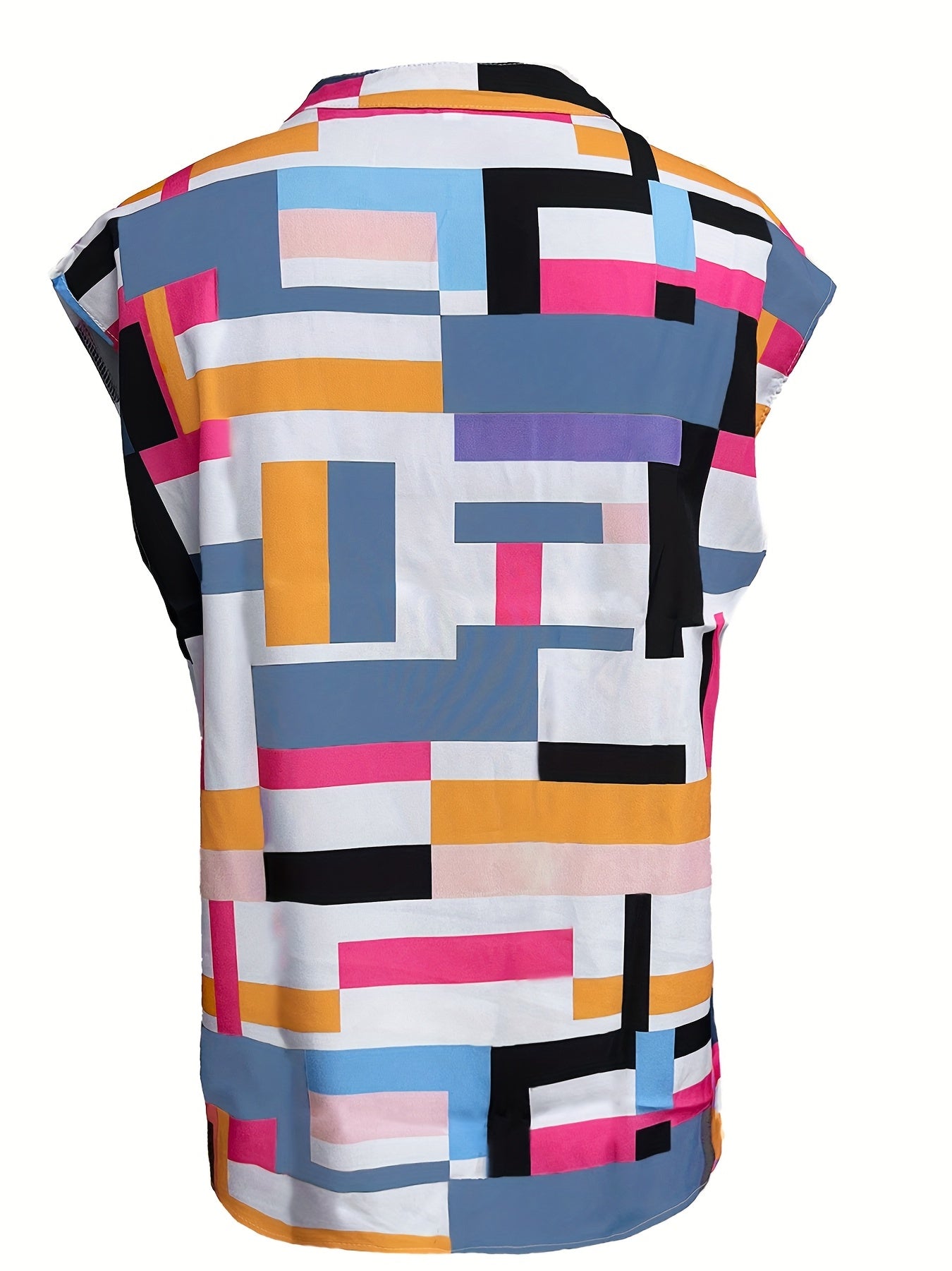 Geo Print Cap Sleeve Top Casual V Neck Random Print Women's Top