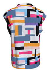 Geo Print Cap Sleeve Top Casual V Neck Random Print Women's Top