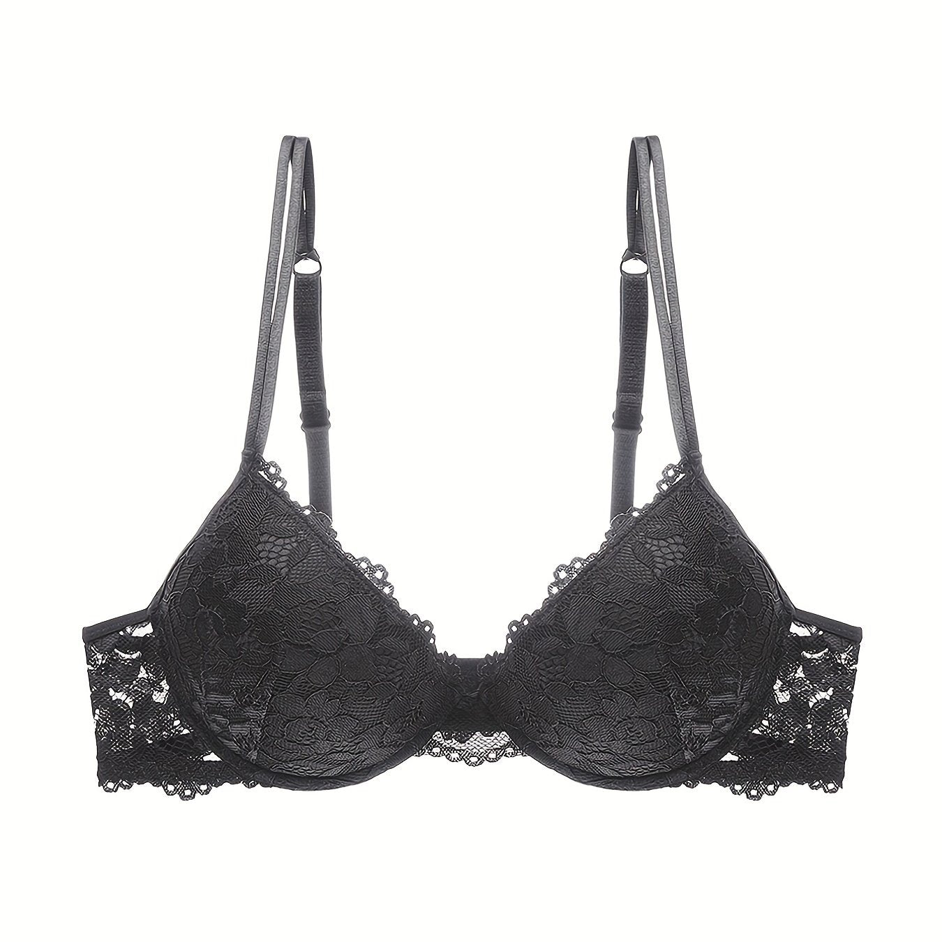 Lace Jacquard Push Up Bra Double Strap Thick Cup