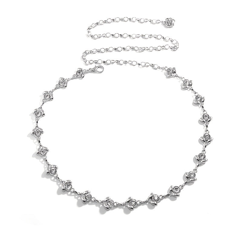 Women's Metal Chain Belt with Rhinestone Head Piece
