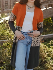 Women's Plus Leopard Print Long Sleeve Open Front Cardigan