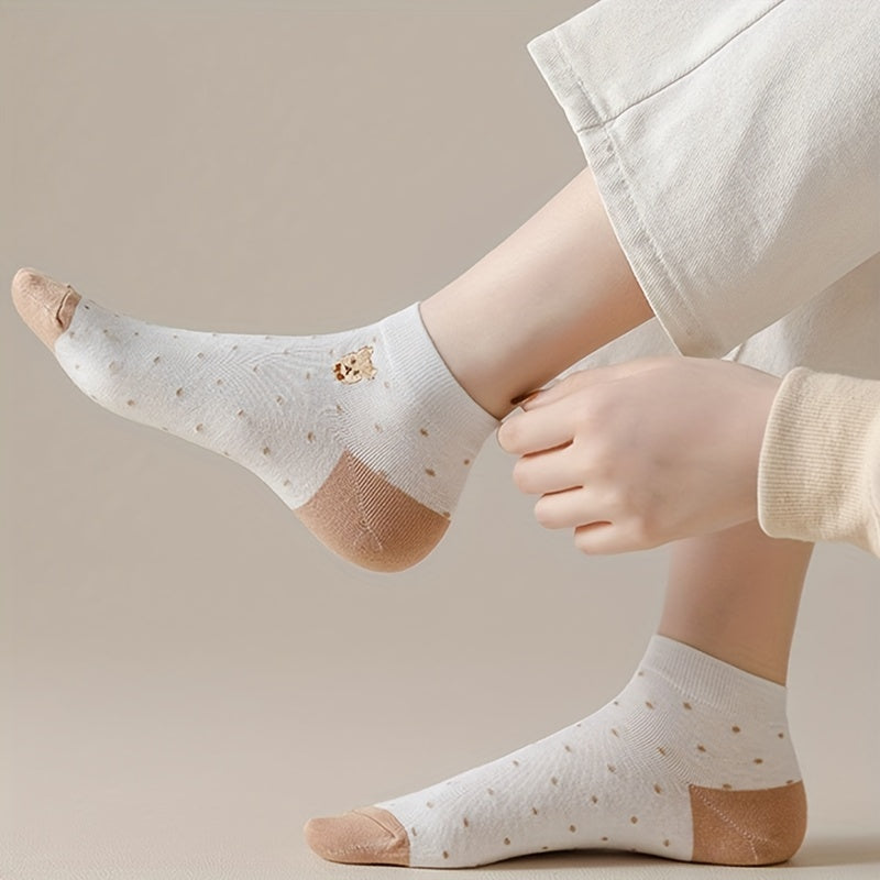 5 Pairs Thin Bear Print Short Socks for Women