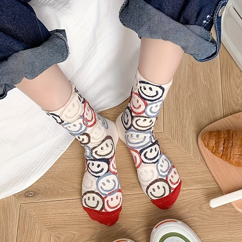 Smiling Graffiti Print Socks Mid Tube Women's Stockings