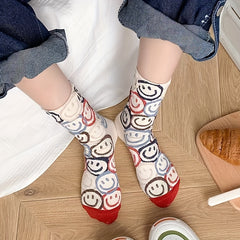 Smiling Graffiti Print Socks Mid Tube Women's Stockings