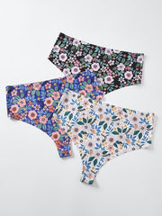 3 Pack Plus Size Ditsy Floral Print Panties Set Medium Stretch