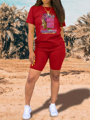 Two piece Set Casual Short Sleeve T shirt & Biker Shorts Outfits