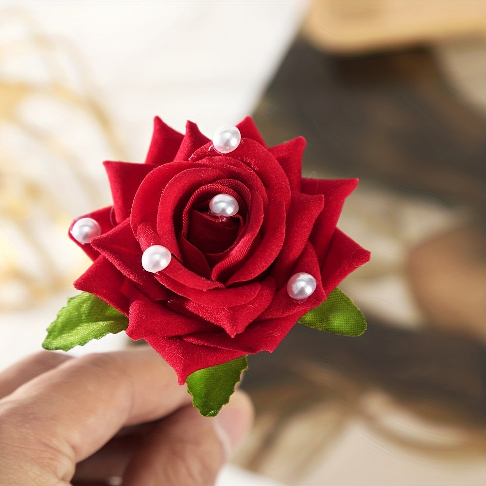 Simulation Rose Hairpin Floral Hair Stick Ponytail Holder
