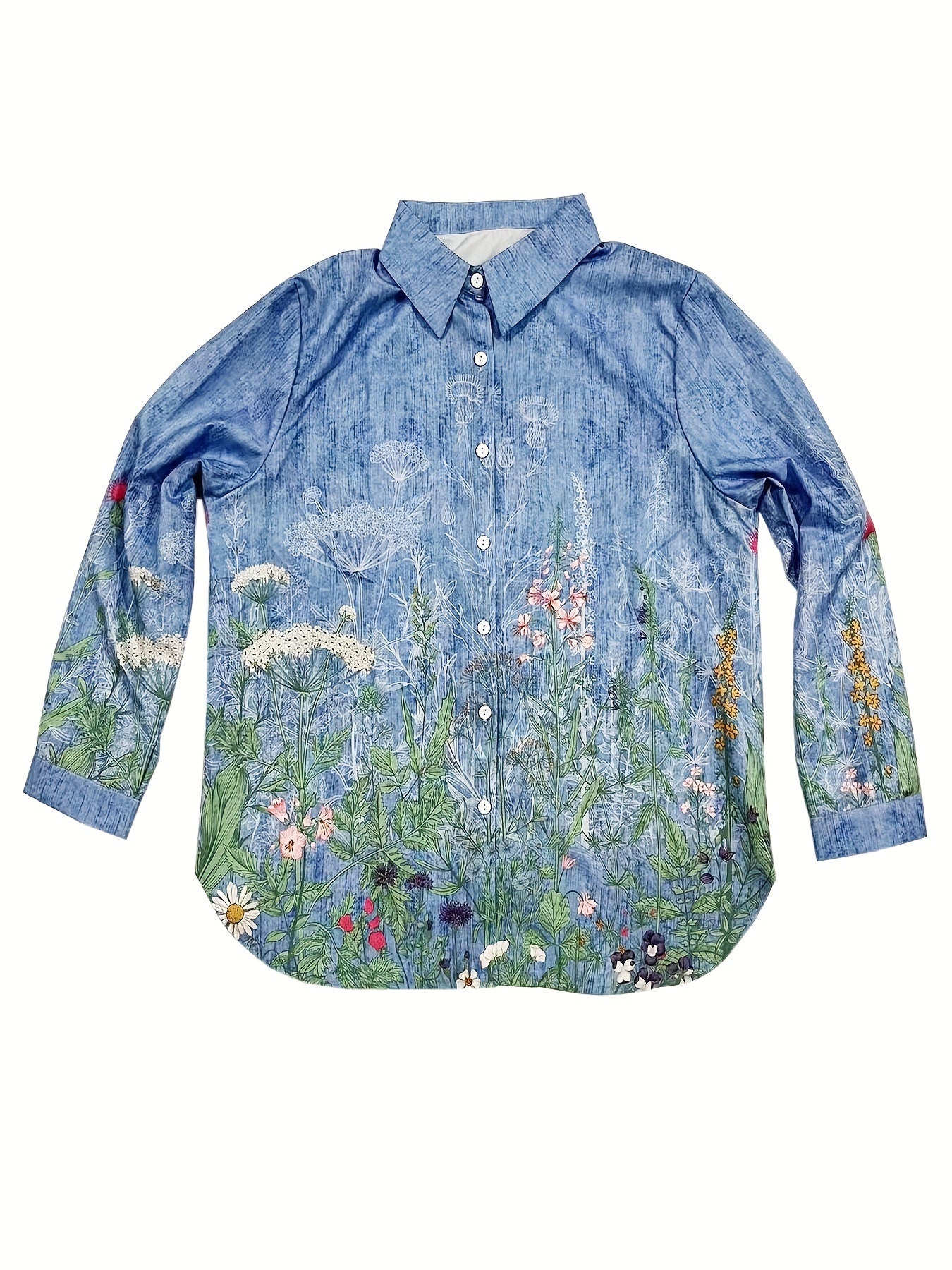  Floral Print Long Sleeve Button Up Shirt