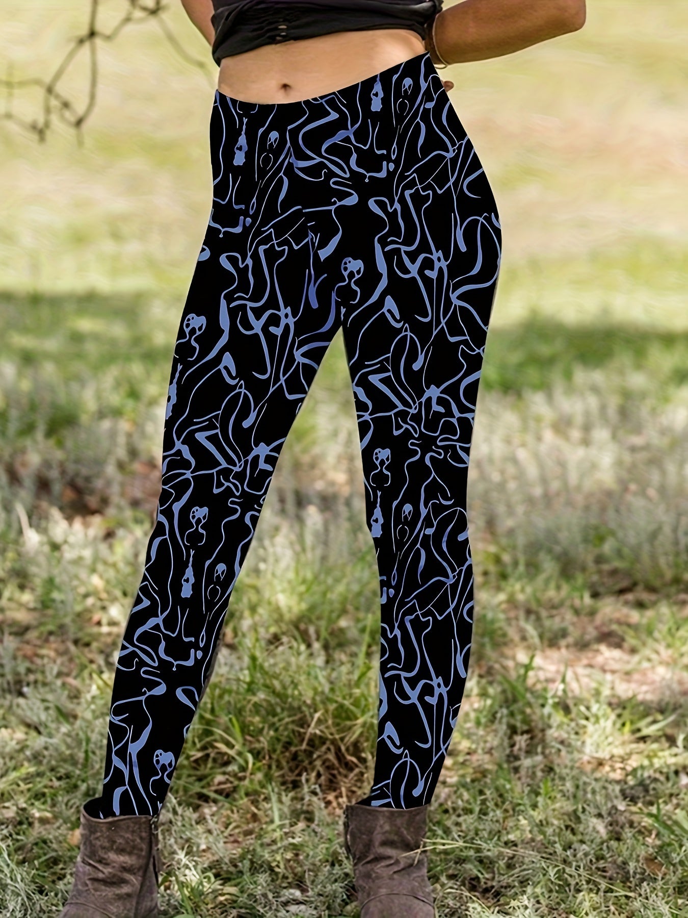 Printed High Rise Plus Size Leggings with Medium Stretch