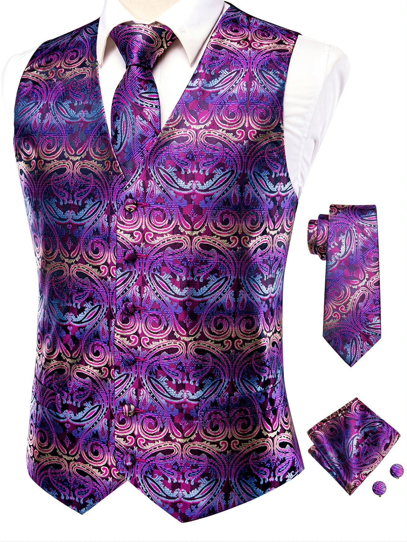 Men's Vintage Fit Sleeveless Vest Set Formal Suit Waistcoat