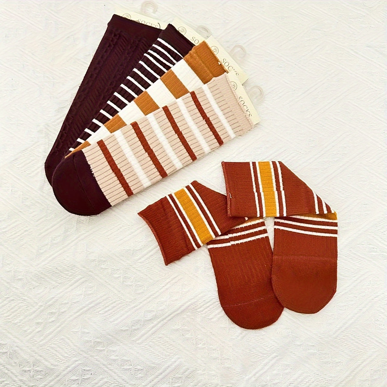 Women's Striped Crew Socks Soft Mid Tube Stockings