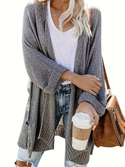  Solid Long Sleeve Open Front Split Sweater Cardigan