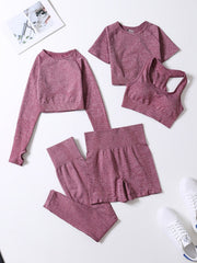 5-Piece Ribbed Seamless Crop Tank High Waist Yoga Leggings Set