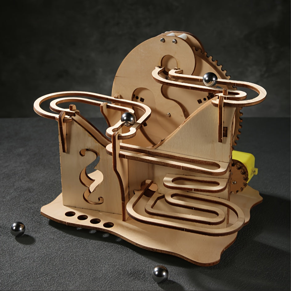 DIY 3D Wooden Marble Run Puzzle Kit Rotating Mechanical Model