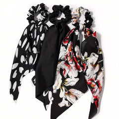 3pcs Red Floral Heart Hair Scrunchies Chiffon Elastic Hair Scarf Scrunchies