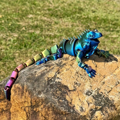 Vibrant Red 3D Printed Lizard Statue with Flexible Joints Articulated Tail