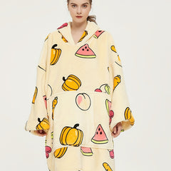  Halloween Lounge Robe Watermelon Pumpkin Print Hooded Flannel Blanket