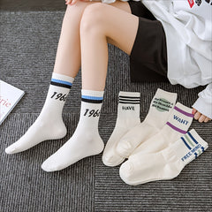 5 Pairs Letter Print Crew Socks for Women