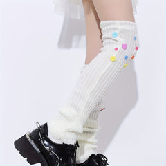 Colorful Button Decor Leg Warmers Knitted Knee High Socks Women's Stockings