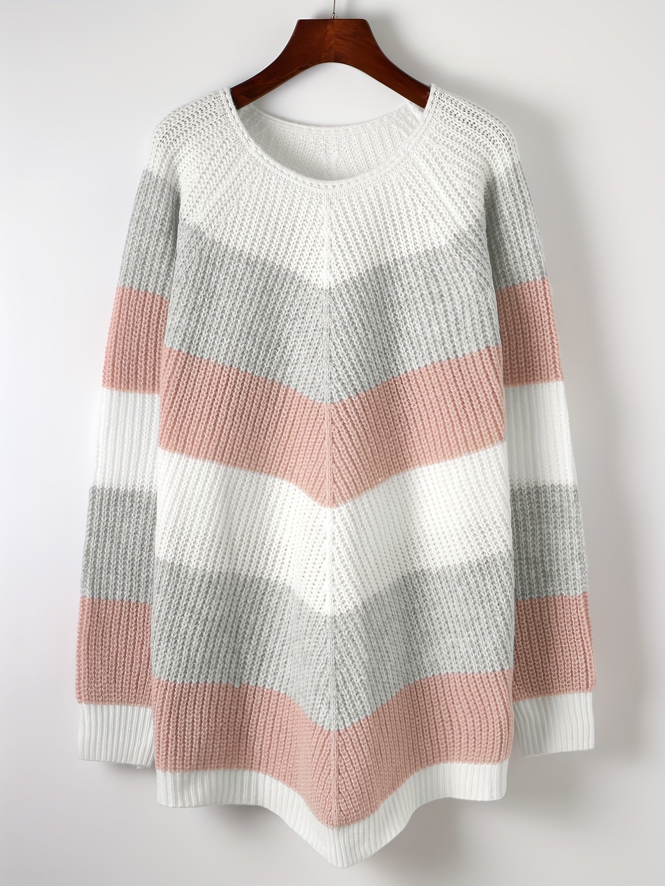  Colorblock Stripe Print Round Neck Jumper