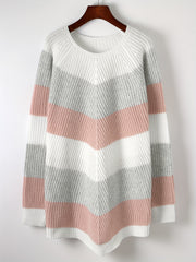  Colorblock Stripe Print Round Neck Jumper
