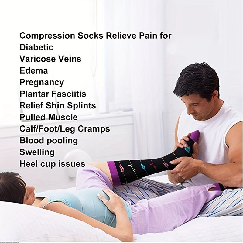 2 Pairs Copper Compression Socks Heart Shape Pattern Support